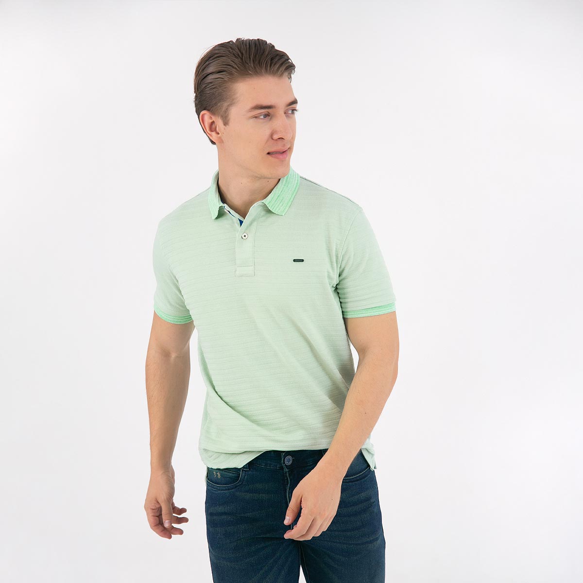 Camiseta Polo Regular Fit Verde con Textura Dobby para Hombre